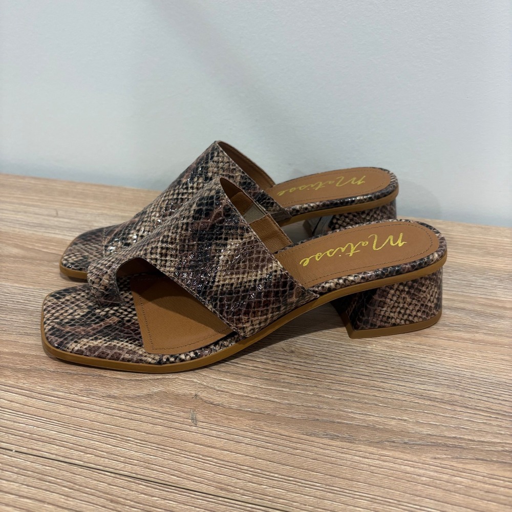 Matisse Snakeskin Embossed Block Heel Sandals Women Brown 9 Square Toe